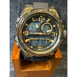 Samoa 6024 Mens Ana-Digi Sport Watch 45mm Gold Black Tactical Military Athletic